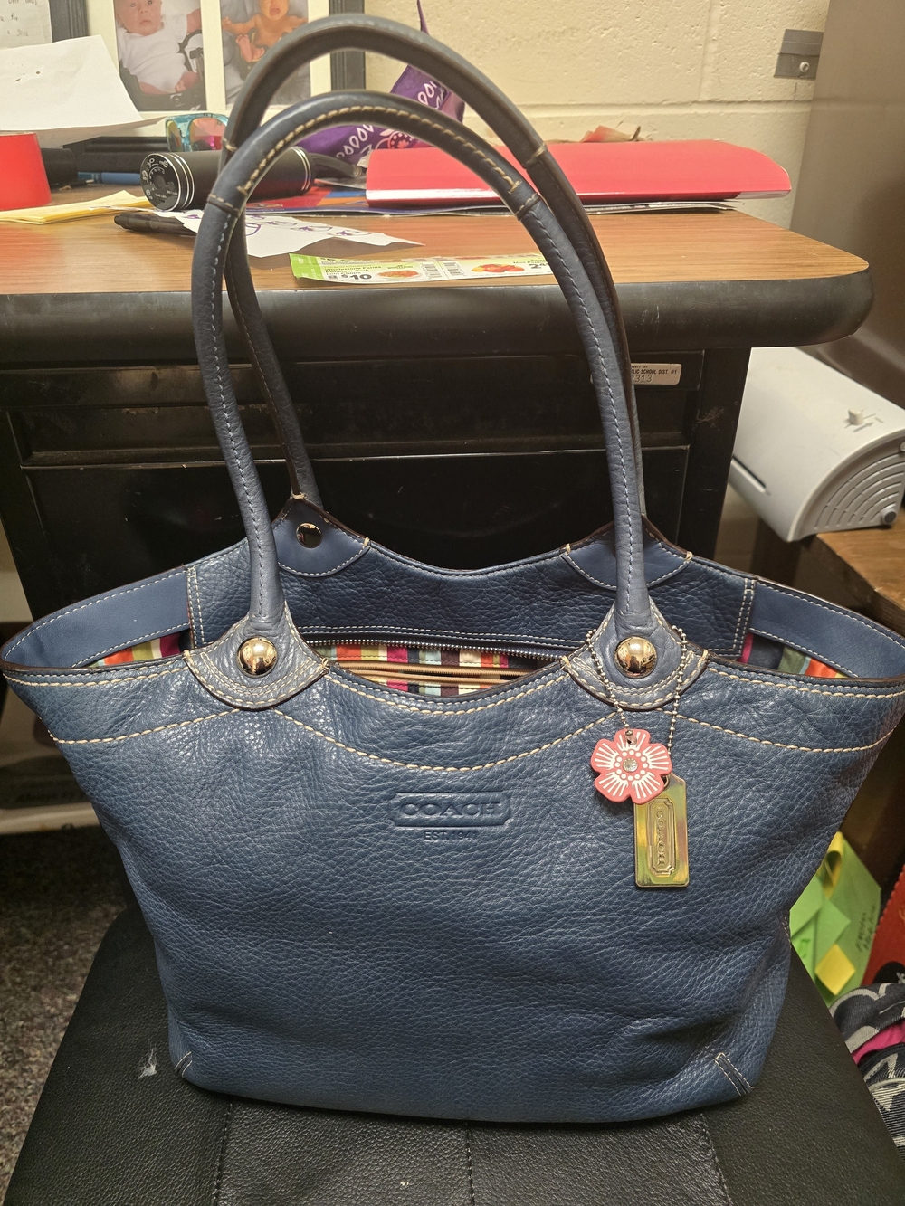 ​VTG Coach Bleecker Legacy Blue Pebbled Leather Tote Shoulder Bag Y2K